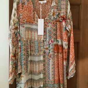 LOVE KAYLA Marita Tunic XL V Neck Button Up Butterfly Sleeves NWT